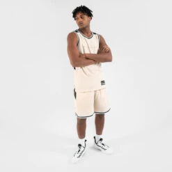 Basketbal Tank Top Heren/dames T500R Omkeerbaar Grijs Zwart Buzzer -Regatta Verkoop omkeerbaar mouwloos basketbalshirt voor herendames t500 zwartbeige 2